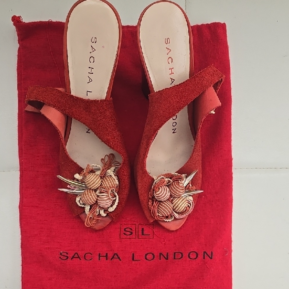 Sacha London Red Heels with Floral Embellishments